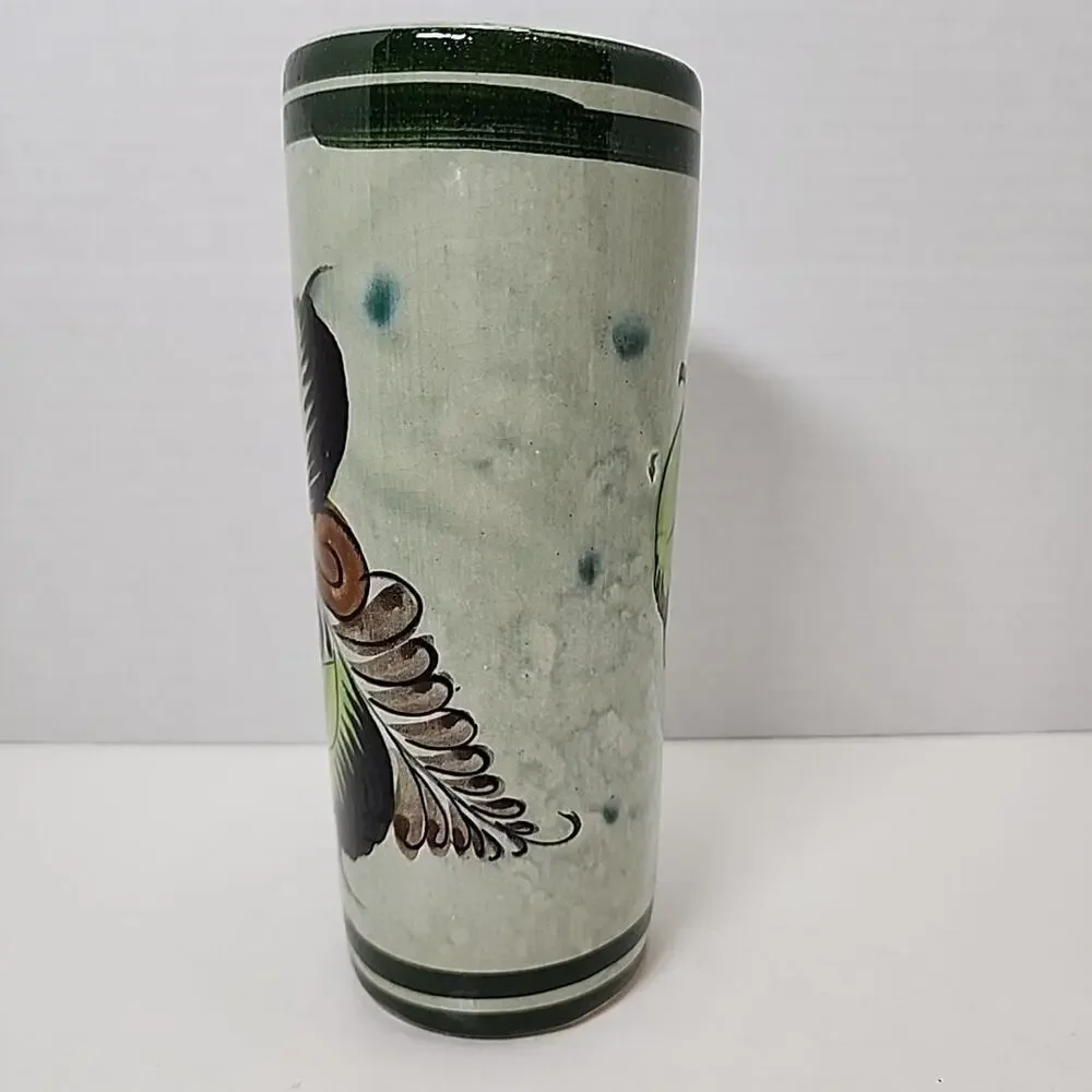 Vtg Hand Painted Mexican Pottery Tonala Floral 6.5